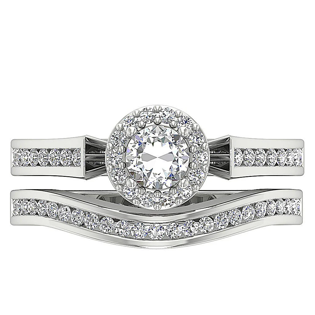 The Brooks Excellent Halo Bridal Anniversary Ring Set 14k Yellow Gold Round Diamond - Image 6