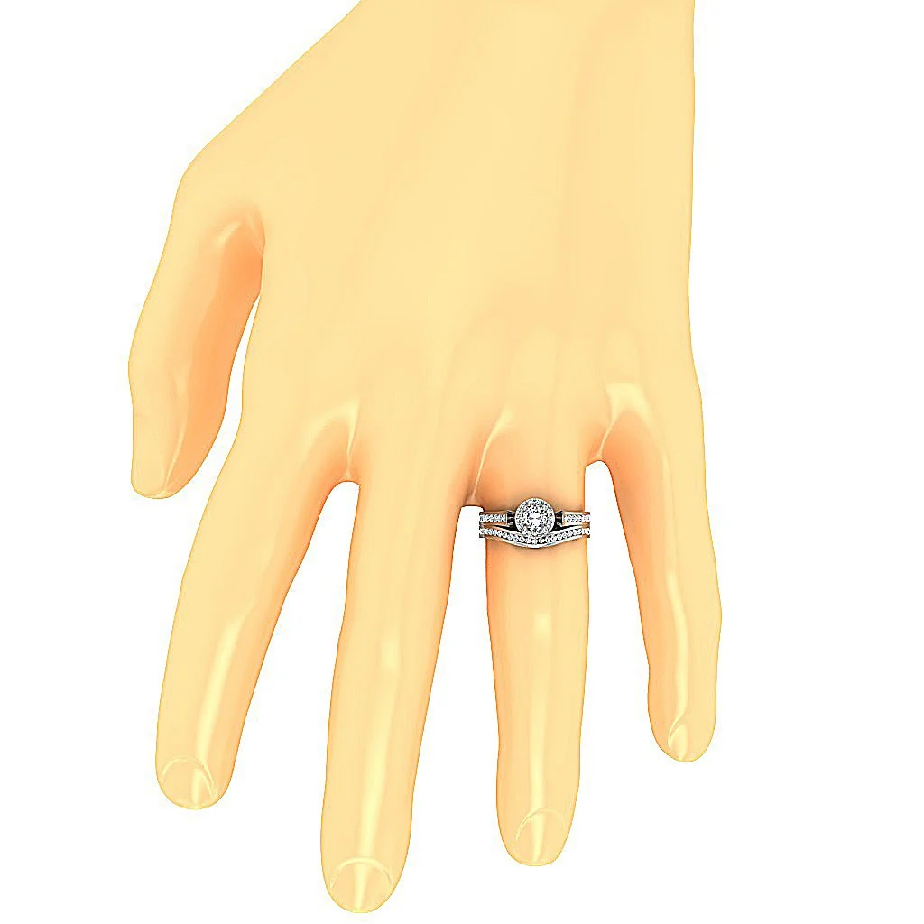 The Brooks Excellent Halo Bridal Anniversary Ring Set 14k Yellow Gold Round Diamond - Image 7