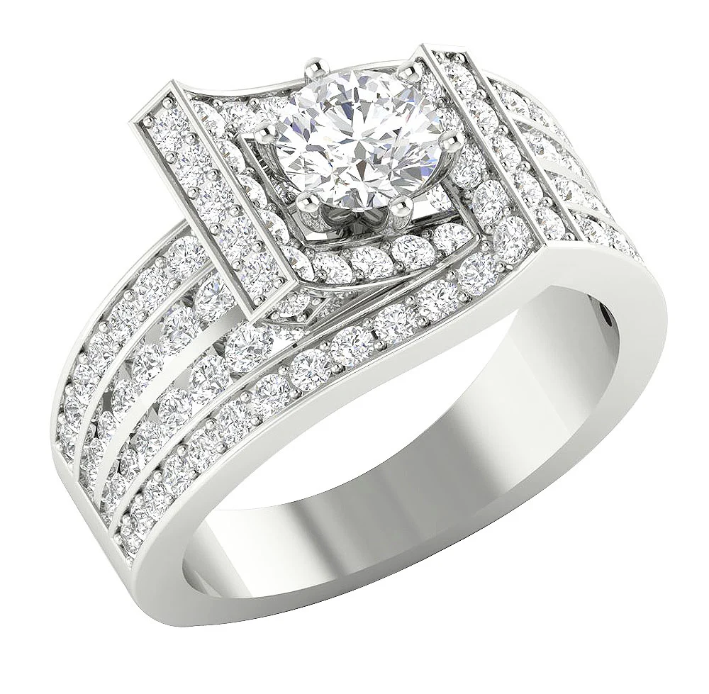 The Bruno Square Halo Solitaire Diamond 14k Solid Gold Engagement Wedding Ring 13.10 mm - Image 2