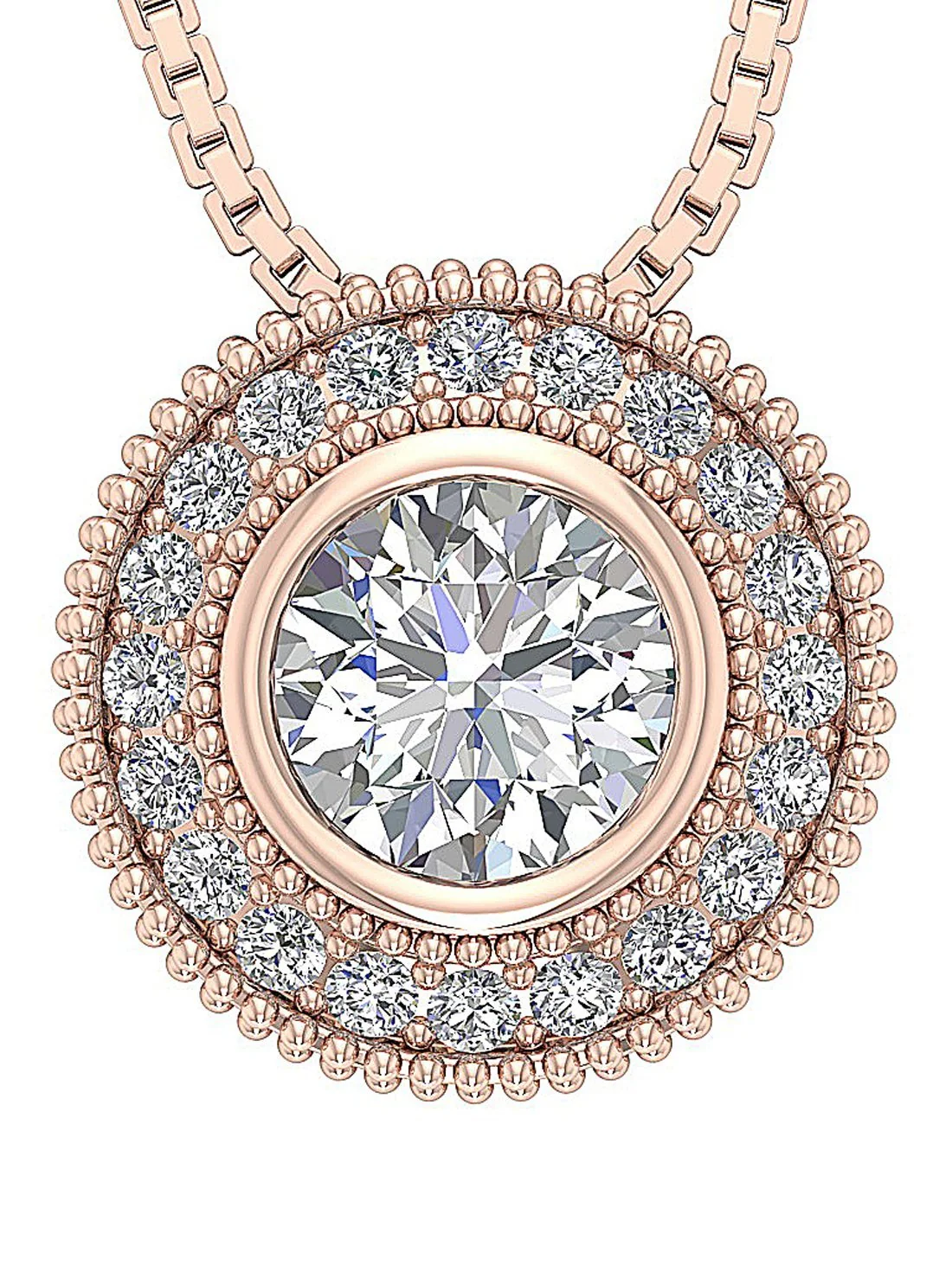 The Bryan 0.75 Carat Center Round Solitaire Diamond Bezel Prong Set Halo Circle Pendant Gold - Image 3
