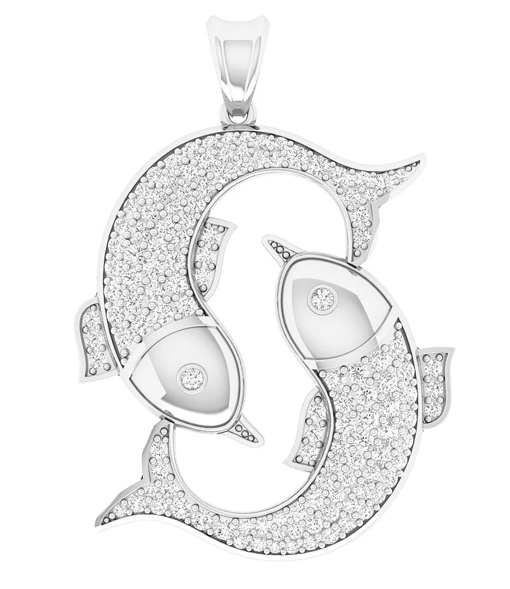 The Caden Natural Diamond Pisces Zodiac Sign Fashion Pendant Prong and Bezel Set - Image 2