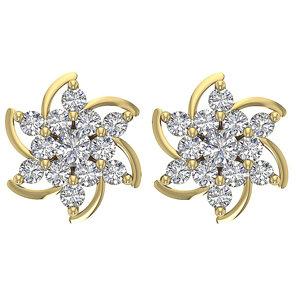 The Caden Natural Diamond Fashion Solitaire Stud Earring Prong Set 14K Solid Yellow Gold