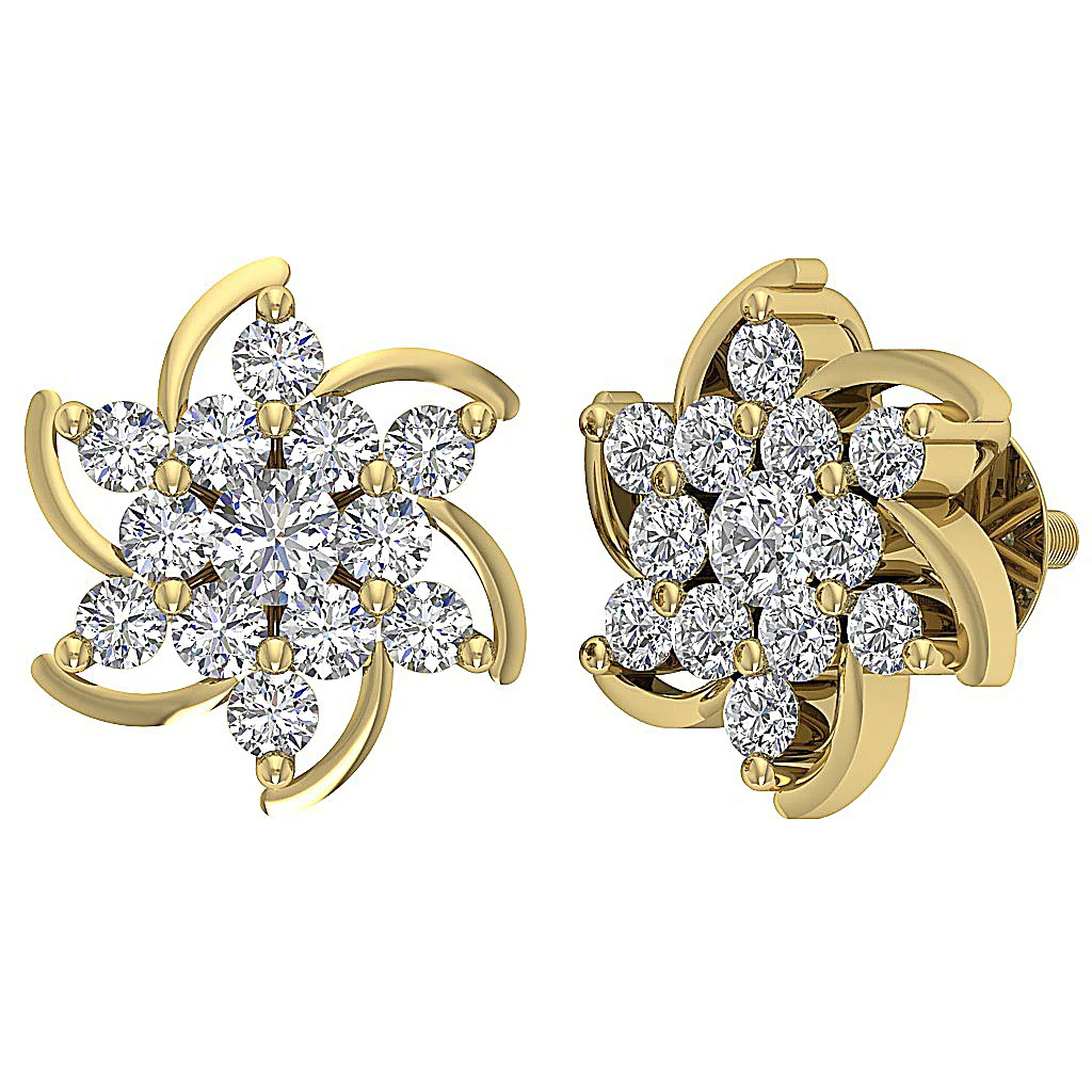 The Caden Natural Diamond Fashion Solitaire Stud Earring Prong Set 14K Solid Yellow Gold - Image 5