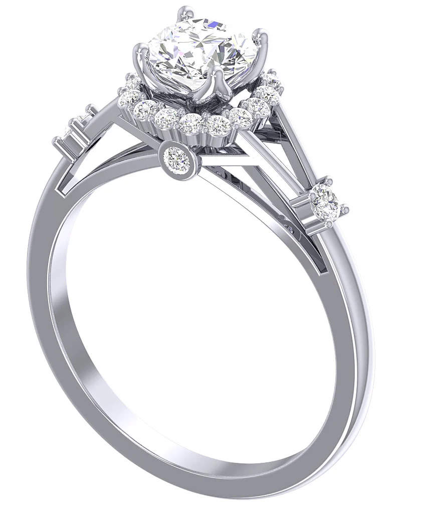 The Caiden Halo Round Cut Solitaire Diamond White Gold Engagement Ring For Her - Image 2