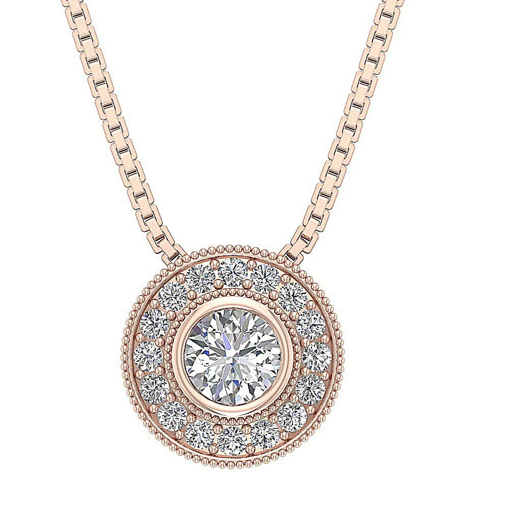 The Cairo Milgrain Halo Round Cut Solitaire Diamond 14K White Gold Gold Cluster Pendant - Image 3