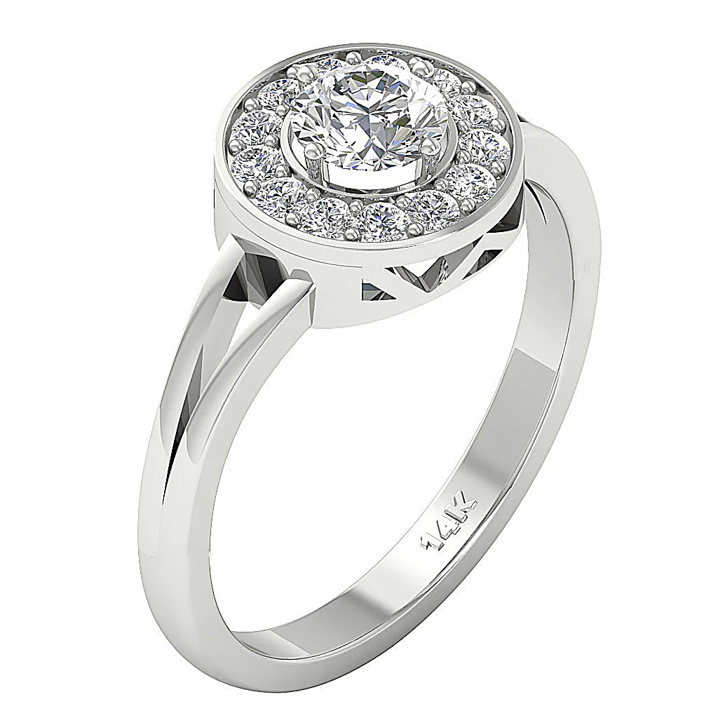 The Cal 14k Solid Yellow Gold Genuine Diamond Halo Solitaire Wedding Ring For Her - Image 2