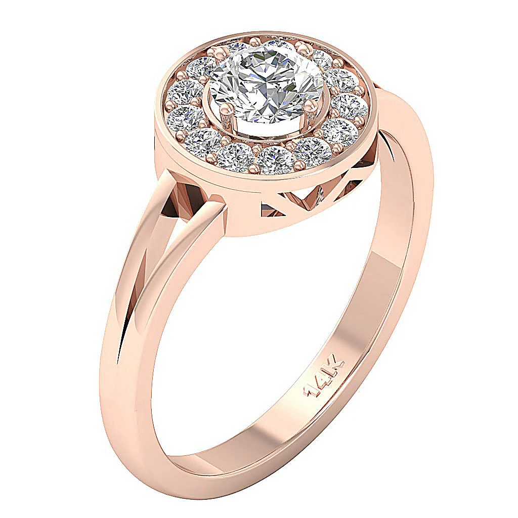 The Cal 14k Solid Yellow Gold Genuine Diamond Halo Solitaire Wedding Ring For Her - Image 3