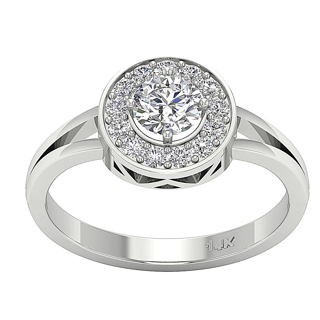 The Cal 14k Solid Yellow Gold Genuine Diamond Halo Solitaire Wedding Ring For Her - Image 4