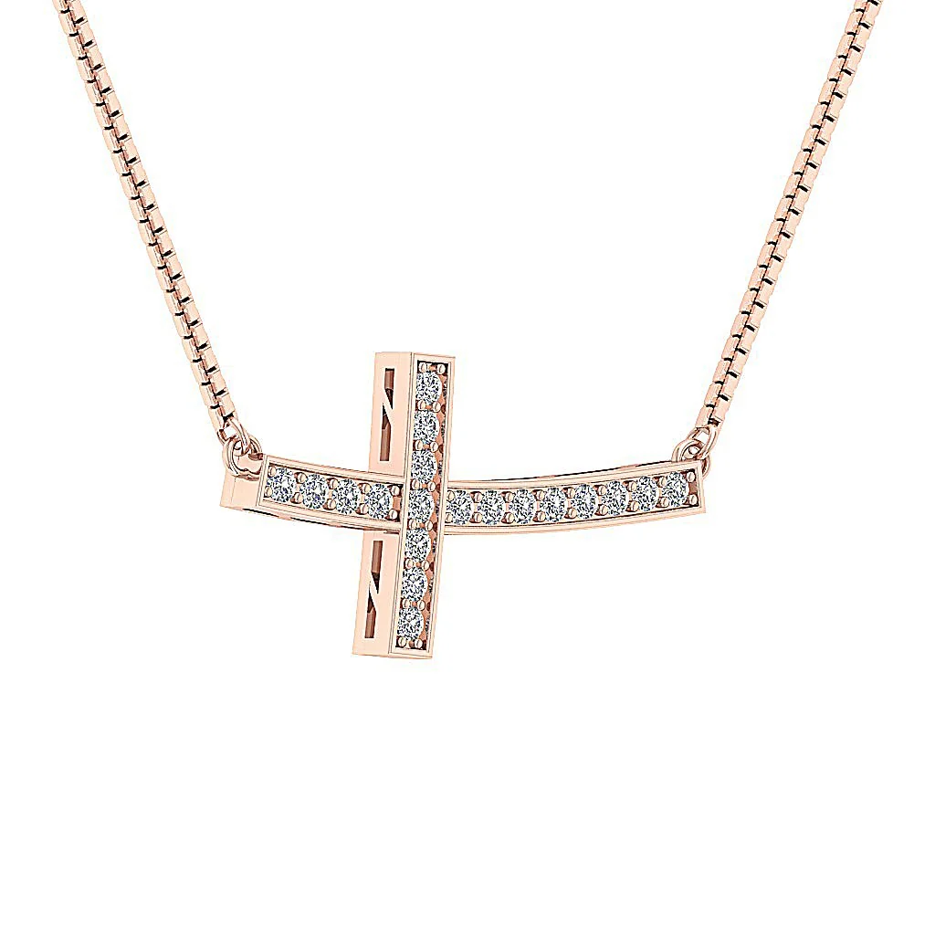 The Caleb Prong Set Round Cut Diamond 14K Solid Yellow Gold Cross Pendant - Image 2