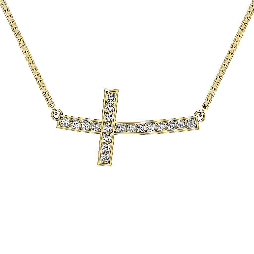The Caleb Prong Set Round Cut Diamond 14K Solid Yellow Gold Cross Pendant - Image 6