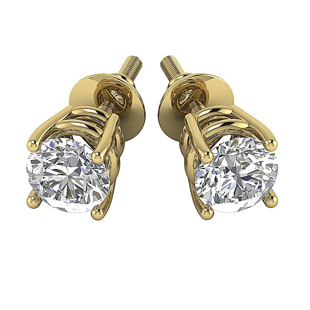 1.10Carat 14K Solid Yellow Gold Natural Diamond Solitaire Stud Earring