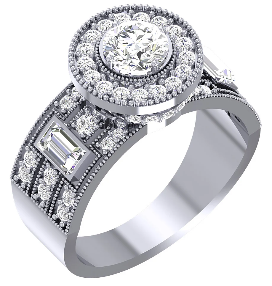 The Callen Round & Baguette Diamond 14k Yellow Gold Milgrain Halo Solitaire Engagement Ring - Image 2