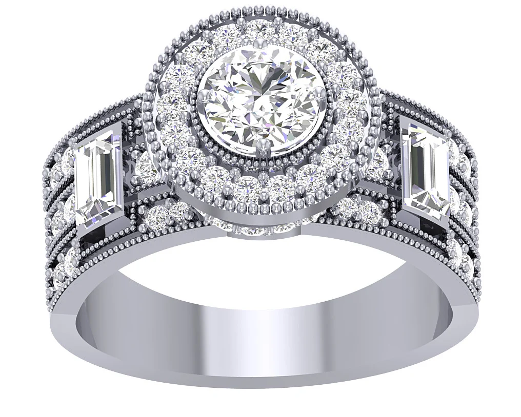 The Callen Round & Baguette Diamond 14k Yellow Gold Milgrain Halo Solitaire Engagement Ring - Image 4