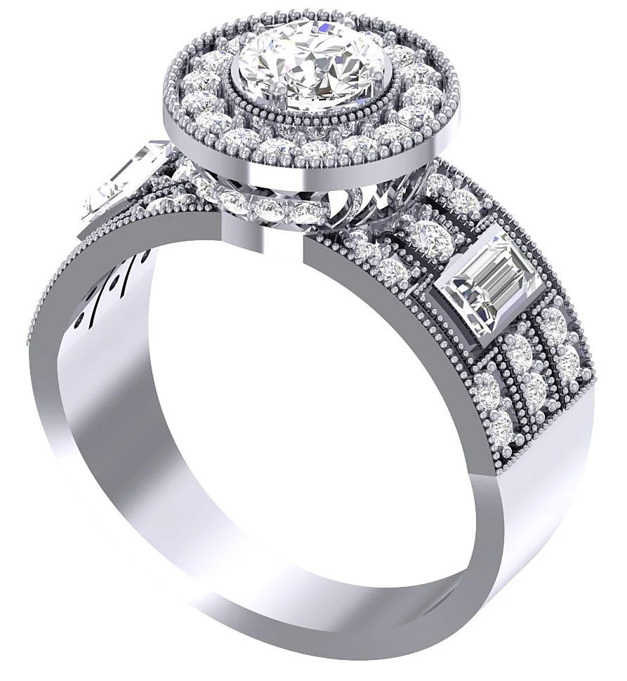 The Callen Round & Baguette Diamond 14k Yellow Gold Milgrain Halo Solitaire Engagement Ring - Image 6