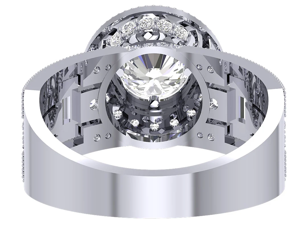 The Callen Round & Baguette Diamond 14k Yellow Gold Milgrain Halo Solitaire Engagement Ring - Image 7