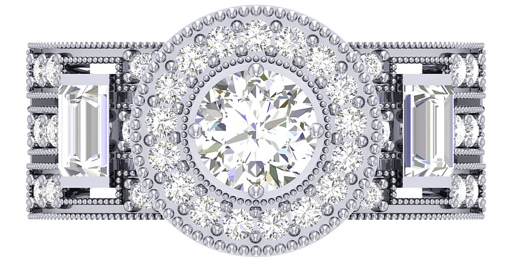 The Callen Round & Baguette Diamond 14k Yellow Gold Milgrain Halo Solitaire Engagement Ring - Image 9