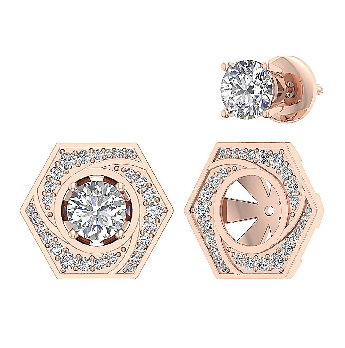 The Callum Elegant Round Cut Diamond Removable Jacket Stud Earring Gold