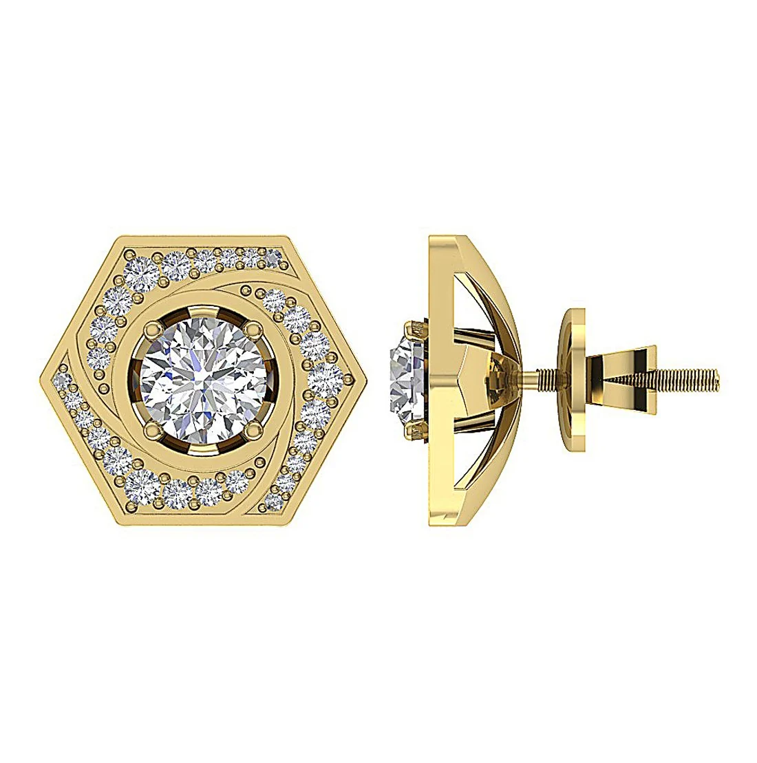 The Callum Elegant Round Cut Diamond Removable Jacket Stud Earring Gold - Image 3