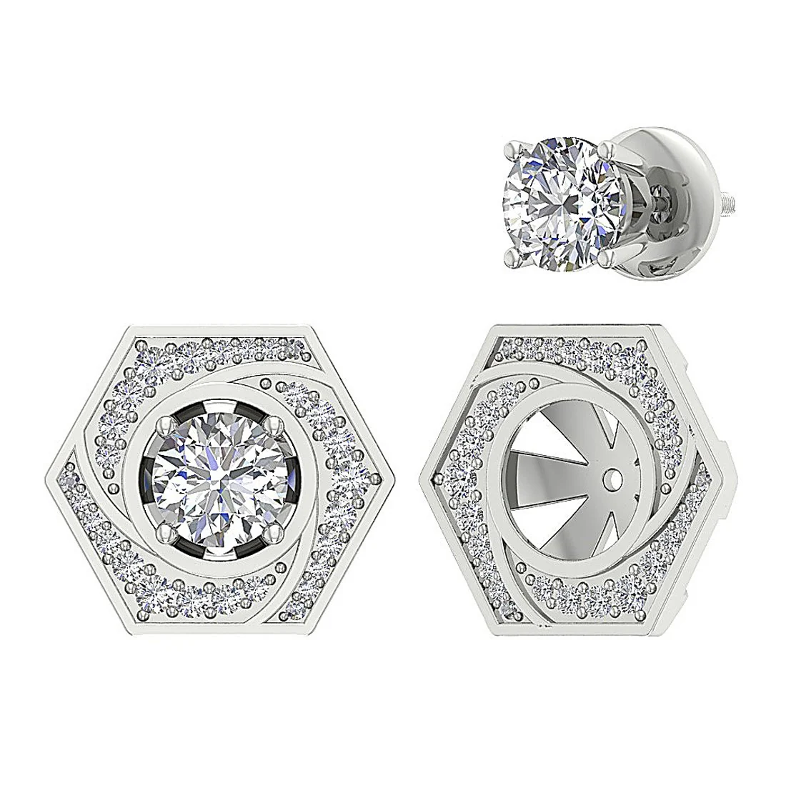 The Callum Elegant Round Cut Diamond Removable Jacket Stud Earring Gold - Image 4