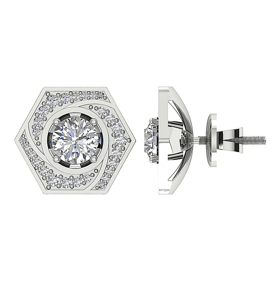 The Callum Elegant Round Cut Diamond Removable Jacket Stud Earring Gold - Image 6