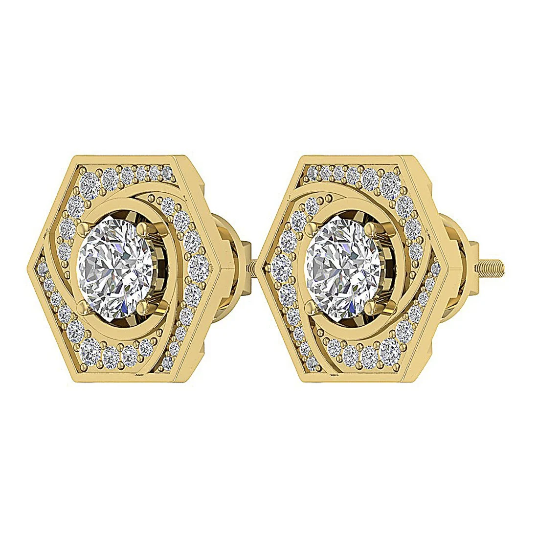The Callum Elegant Round Cut Diamond Removable Jacket Stud Earring Gold - Image 7