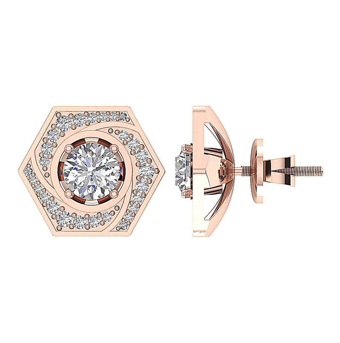 The Callum Elegant Round Cut Diamond Removable Jacket Stud Earring Gold - Image 8
