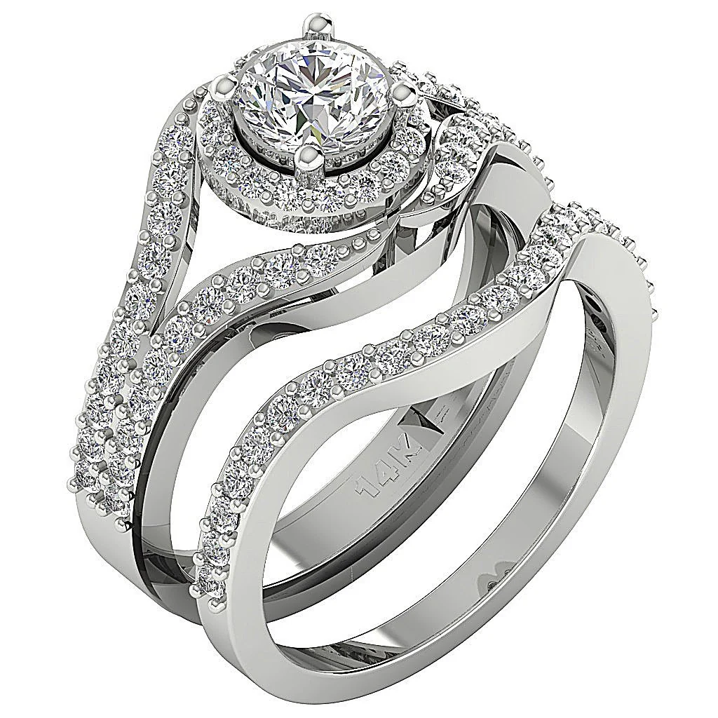 The Calvin Bridal Halo Engagement Ring Set Genuine Diamond White Yellow Rose Gold - Image 3
