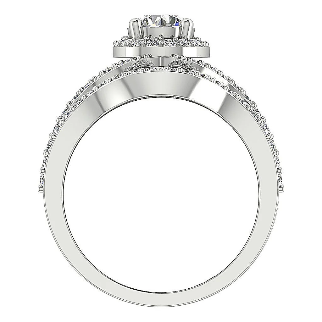 The Calvin Bridal Halo Engagement Ring Set Genuine Diamond White Yellow Rose Gold - Image 5