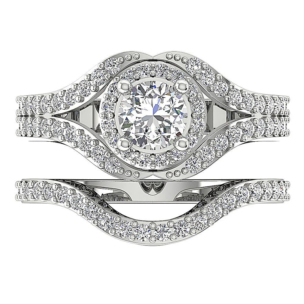 The Calvin Bridal Halo Engagement Ring Set Genuine Diamond White Yellow Rose Gold - Image 6