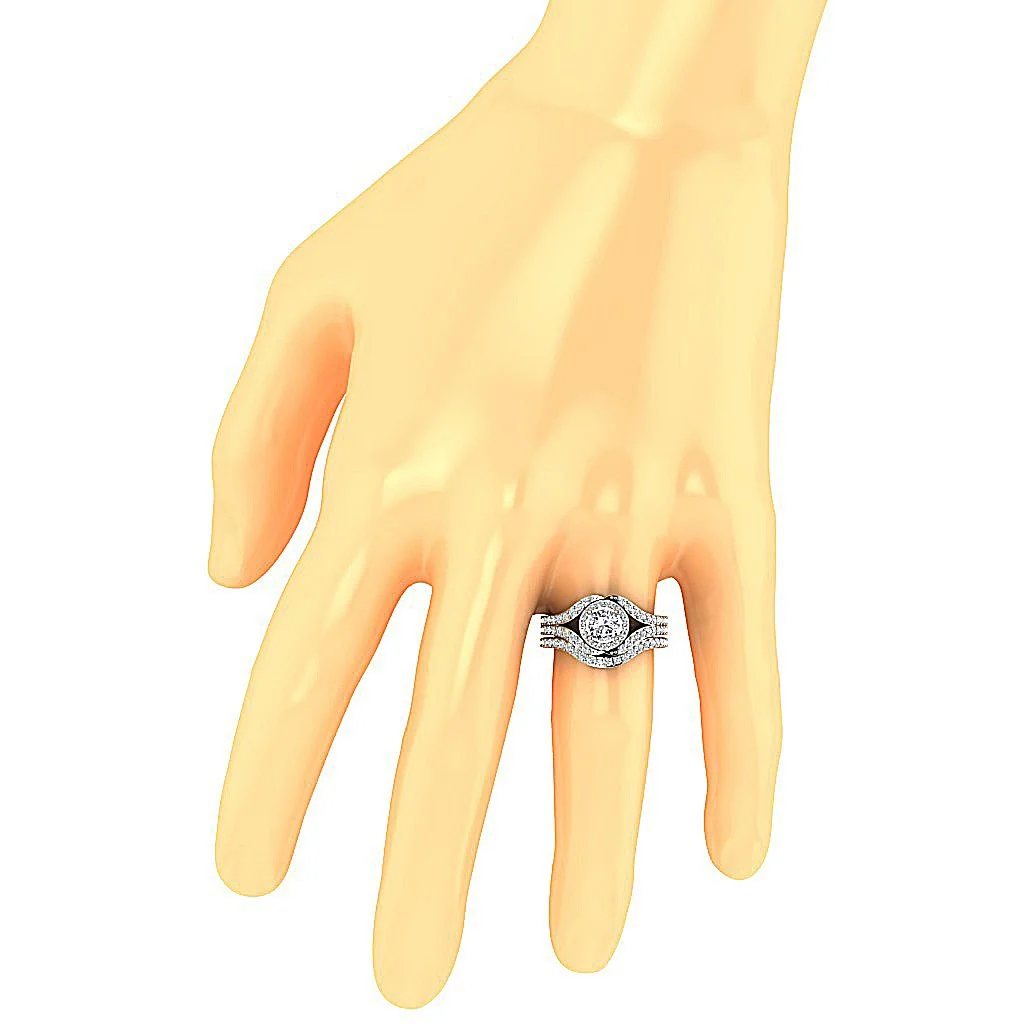 The Calvin Bridal Halo Engagement Ring Set Genuine Diamond White Yellow Rose Gold - Image 7