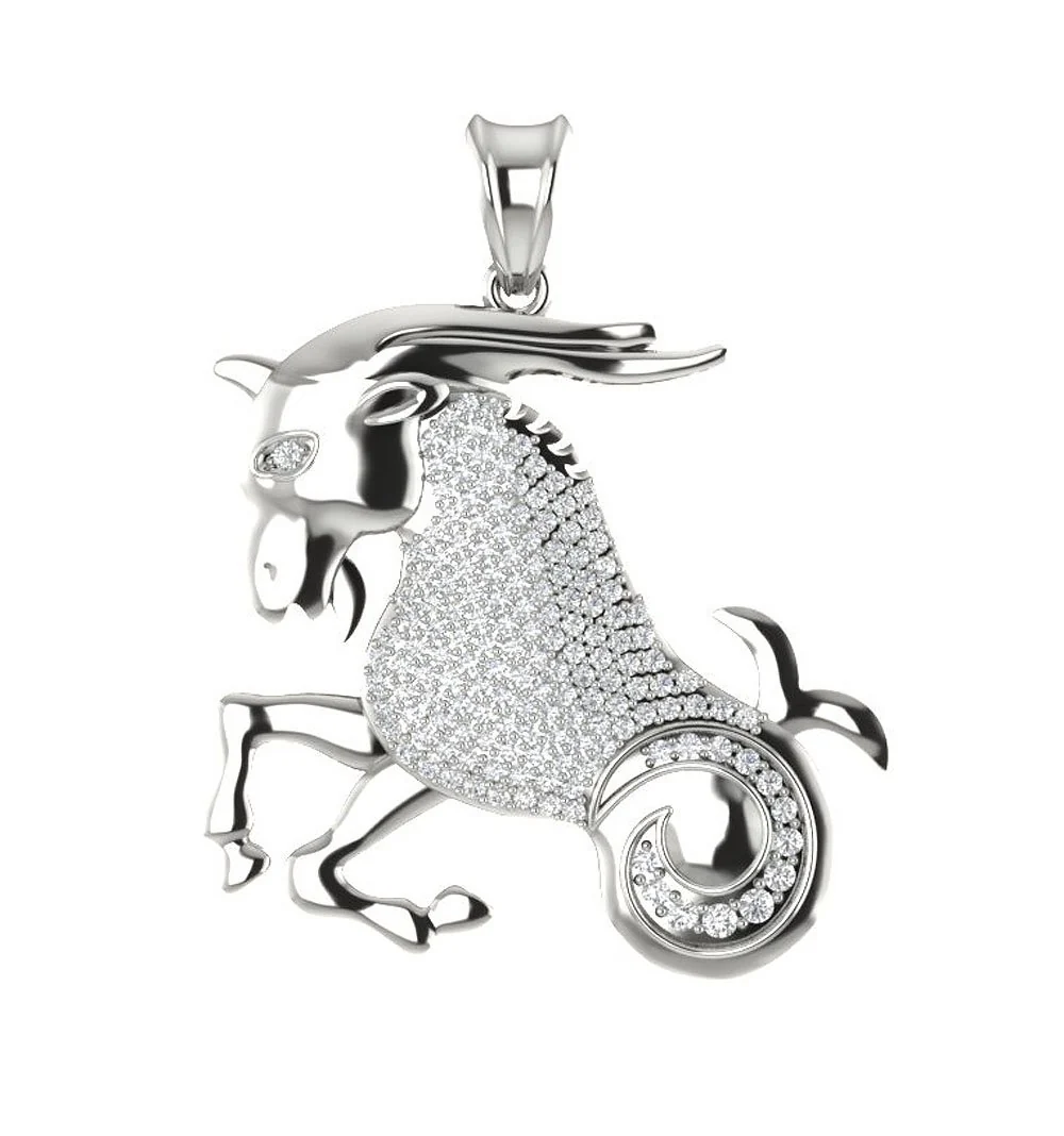 The Carson Round Brilliant Cut Diamond Yellow Gold Capricorn Zodiac Sign Fashion Pendant - Image 2