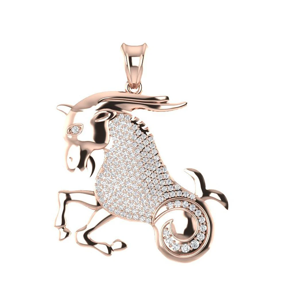 The Carson Round Brilliant Cut Diamond Yellow Gold Capricorn Zodiac Sign Fashion Pendant - Image 3