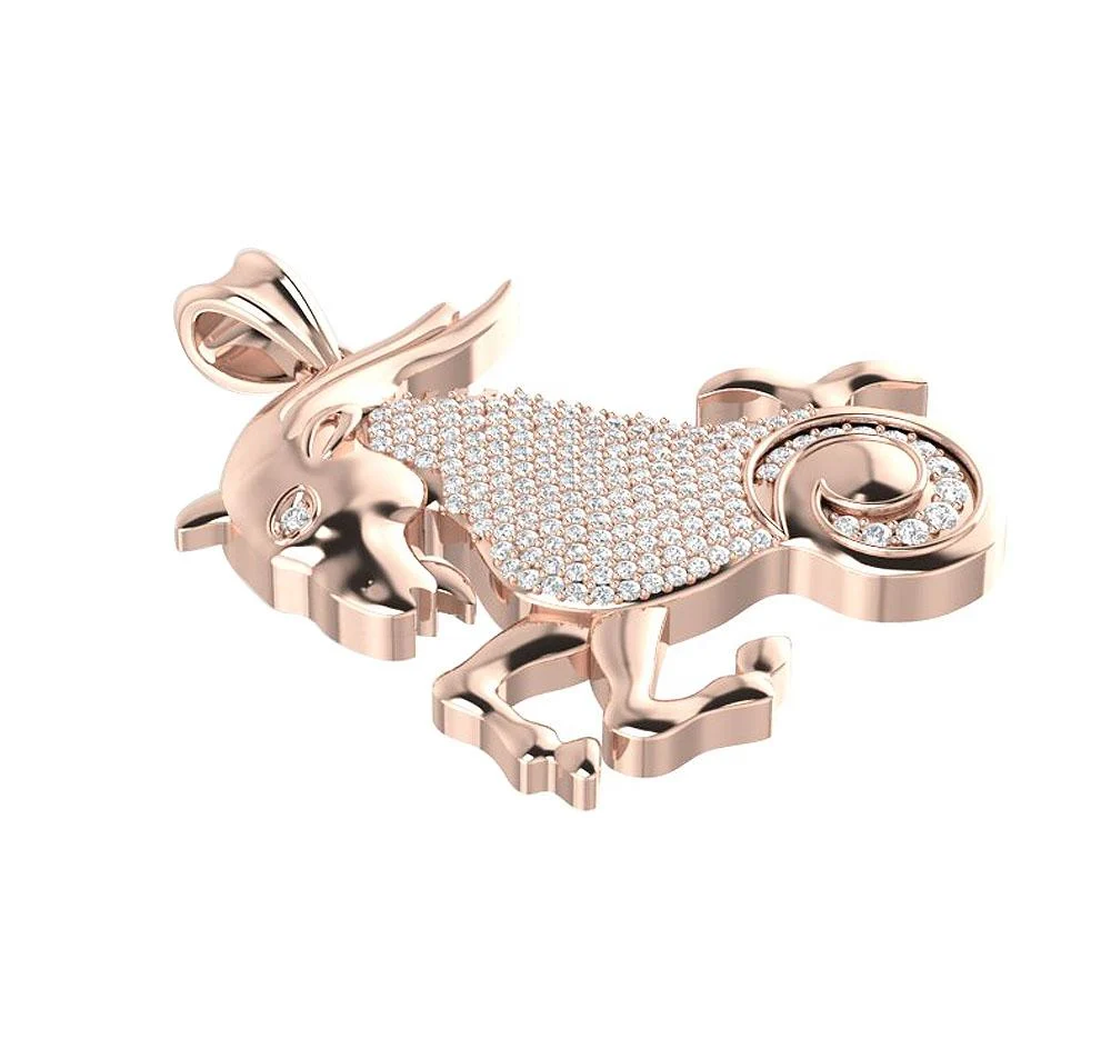 The Carson Round Brilliant Cut Diamond Yellow Gold Capricorn Zodiac Sign Fashion Pendant - Image 4
