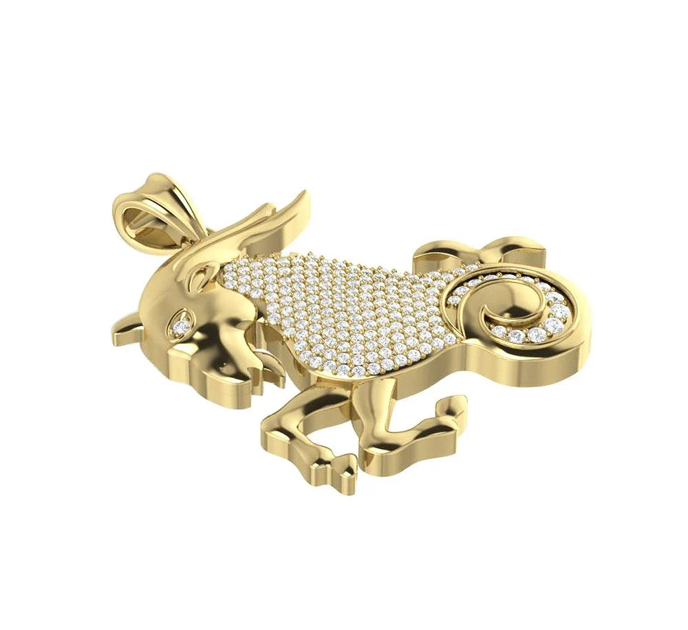 The Carson Round Brilliant Cut Diamond Yellow Gold Capricorn Zodiac Sign Fashion Pendant - Image 5