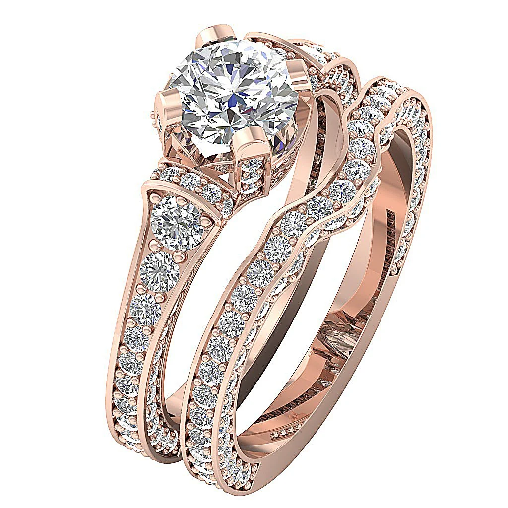 The Carson Gorgeous Natural Diamond White Gold Bridal Wedding Ring Sets Prong Set 9.65 mm - Image 3