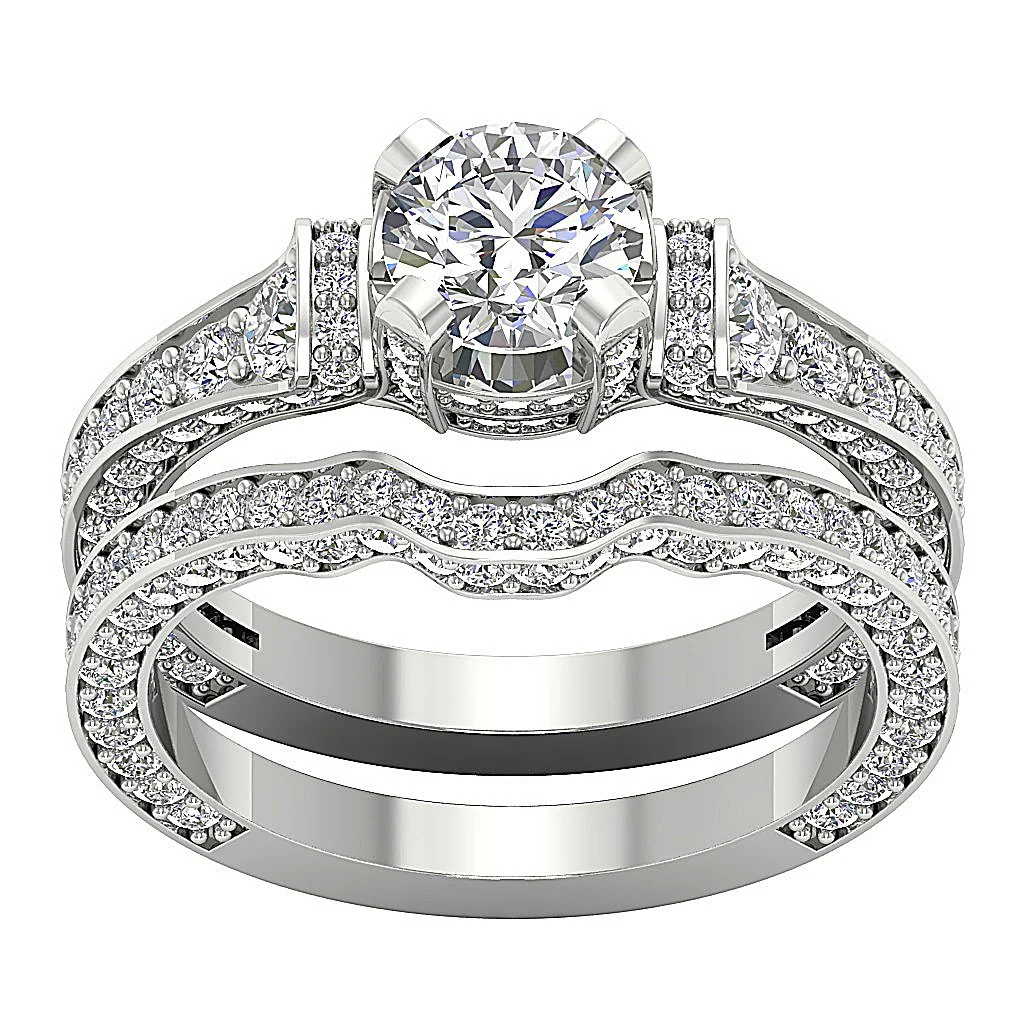 The Carson Gorgeous Natural Diamond White Gold Bridal Wedding Ring Sets Prong Set 9.65 mm - Image 4