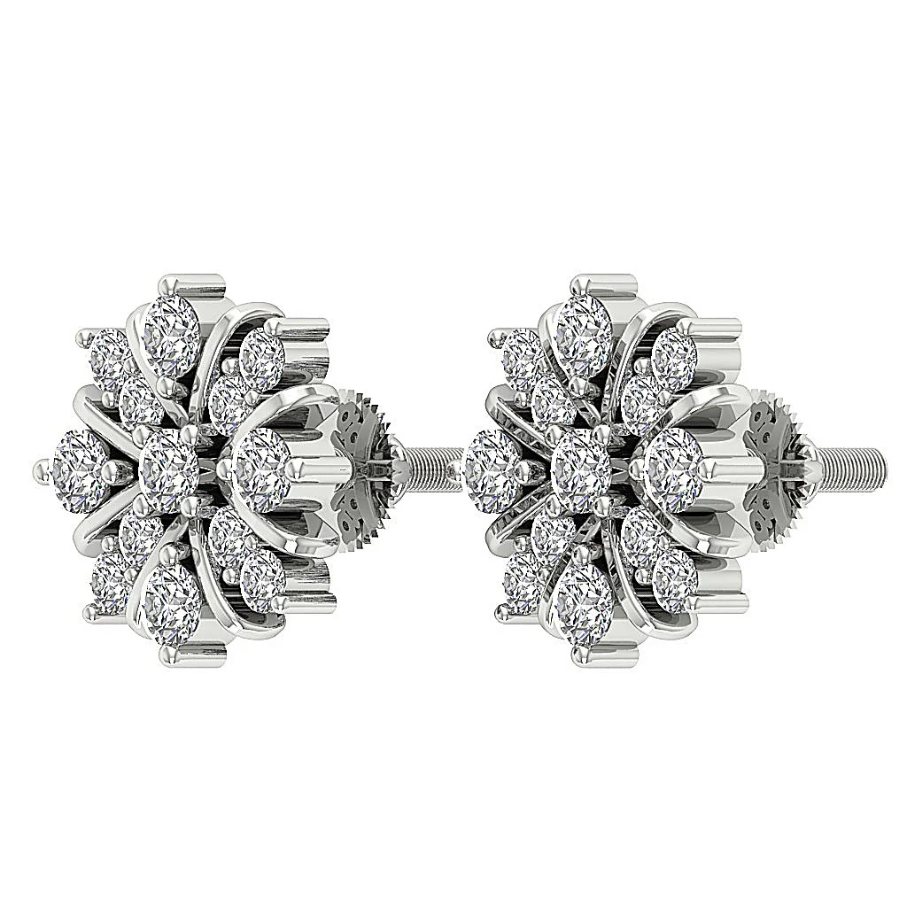 0.65Ct Elegant Round Cut Diamond Fashion Cluster Studs Earrings 14k/18k White Gold - Image 10