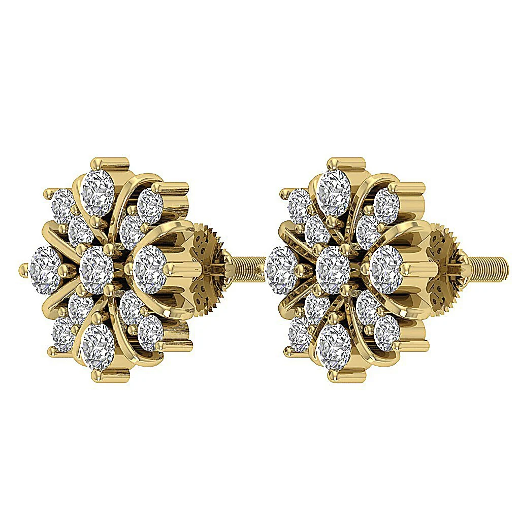 0.65Ct Elegant Round Cut Diamond Fashion Cluster Studs Earrings 14k/18k White Gold - Image 11