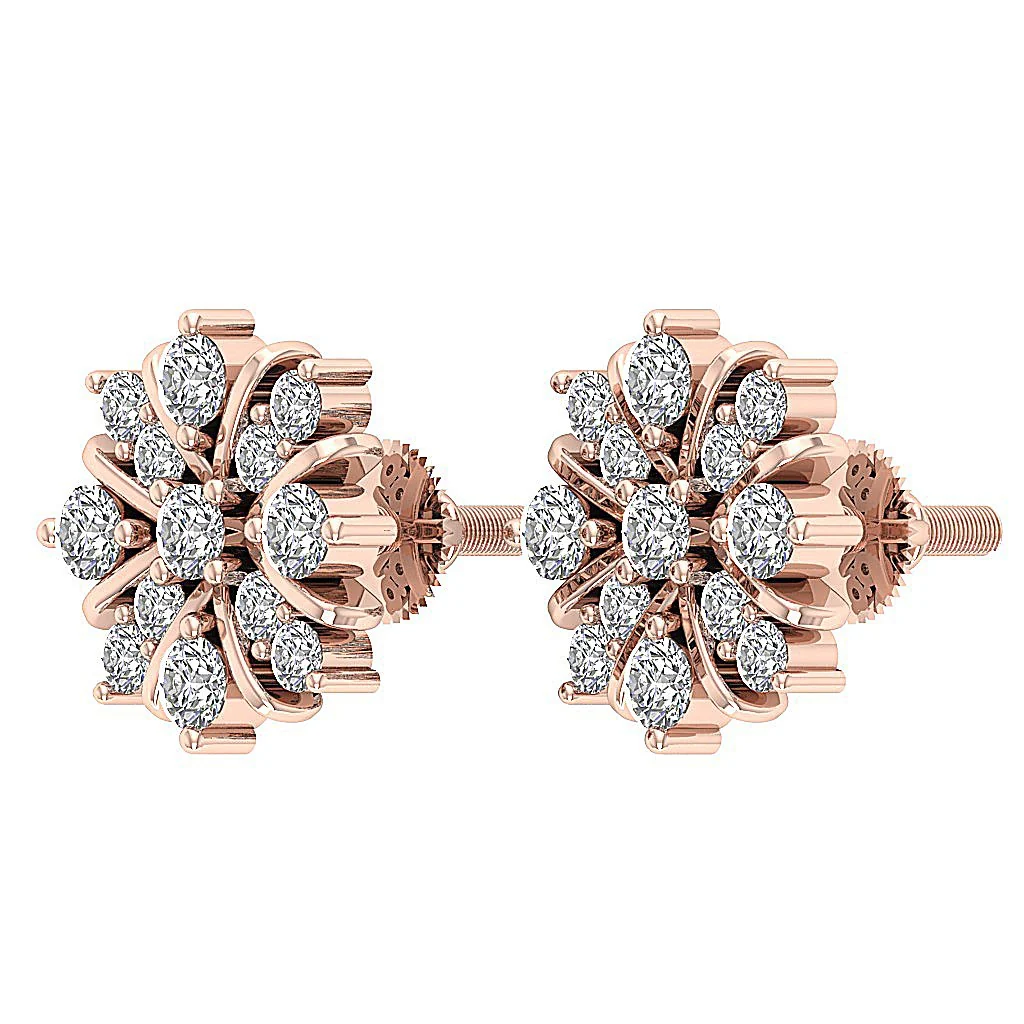 0.65Ct Elegant Round Cut Diamond Fashion Cluster Studs Earrings 14k/18k White Gold - Image 12