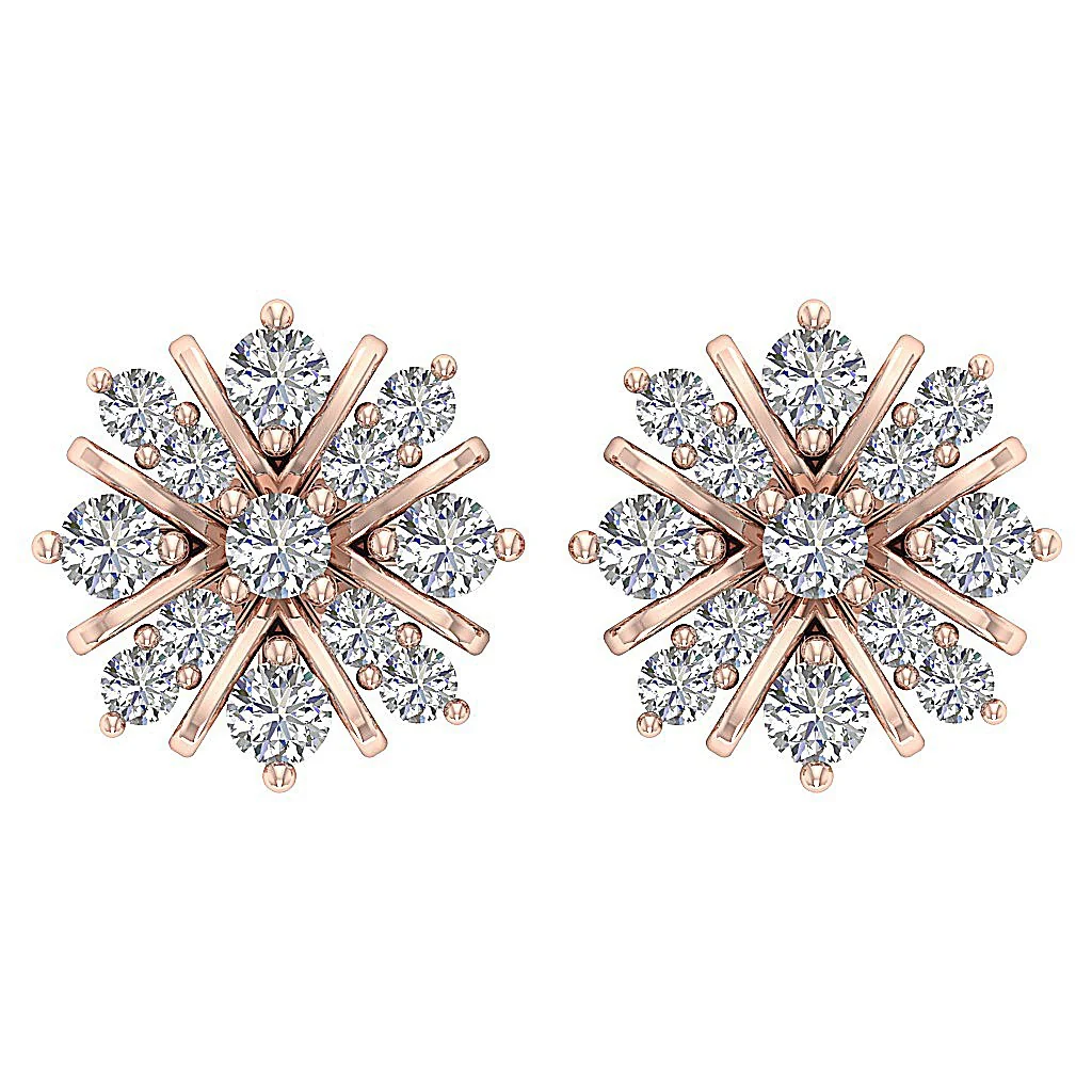 0.65Ct Elegant Round Cut Diamond Fashion Cluster Studs Earrings 14k/18k White Gold - Image 3