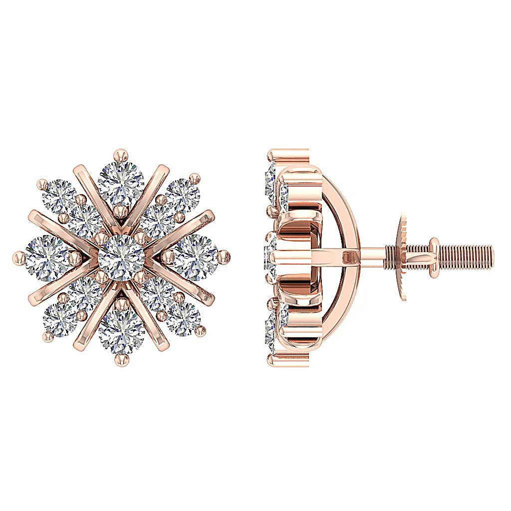 0.65Ct Elegant Round Cut Diamond Fashion Cluster Studs Earrings 14k/18k White Gold - Image 4