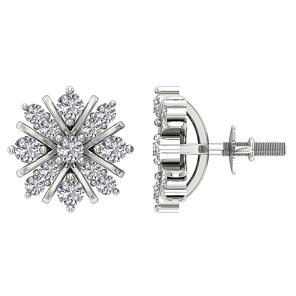 0.65Ct Elegant Round Cut Diamond Fashion Cluster Studs Earrings 14k/18k White Gold - Image 6