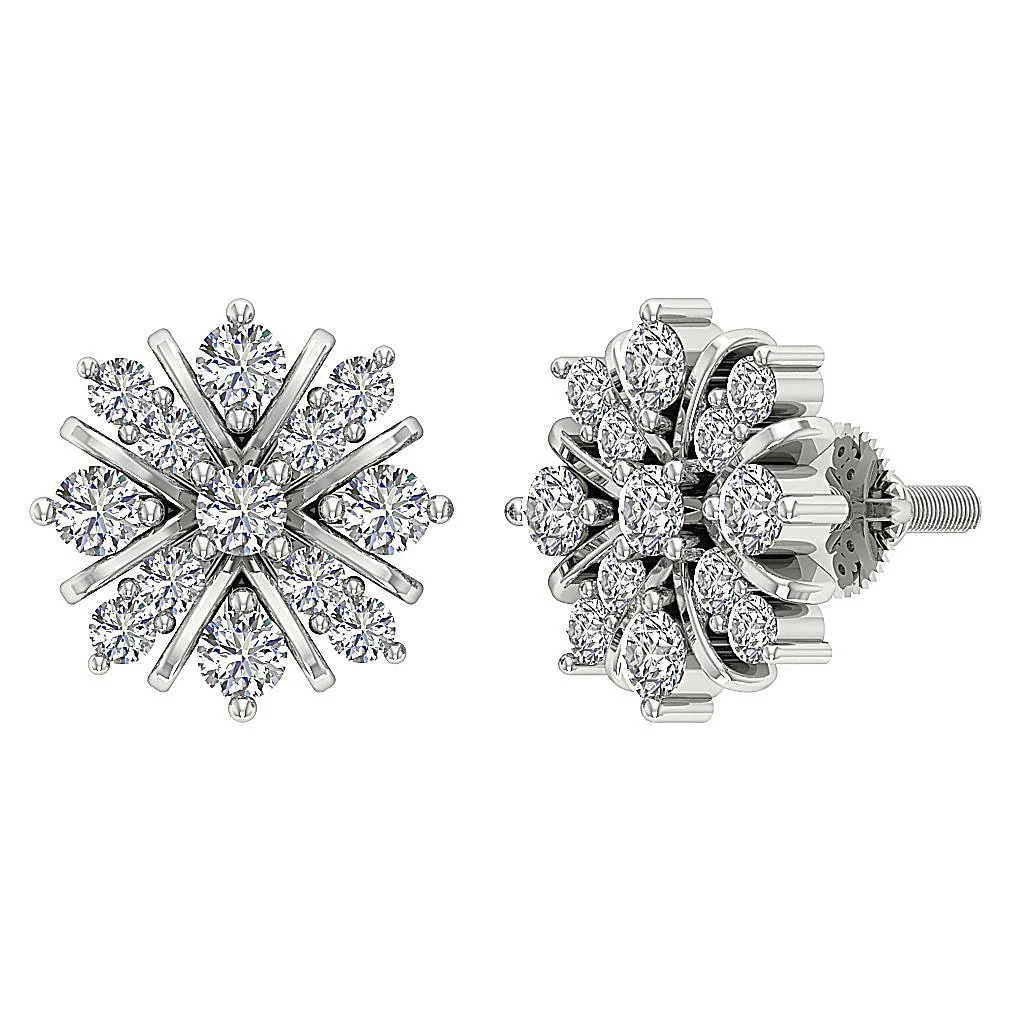 0.65Ct Elegant Round Cut Diamond Fashion Cluster Studs Earrings 14k/18k White Gold - Image 7