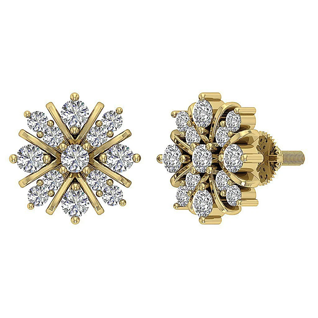 0.65Ct Elegant Round Cut Diamond Fashion Cluster Studs Earrings 14k/18k White Gold - Image 8