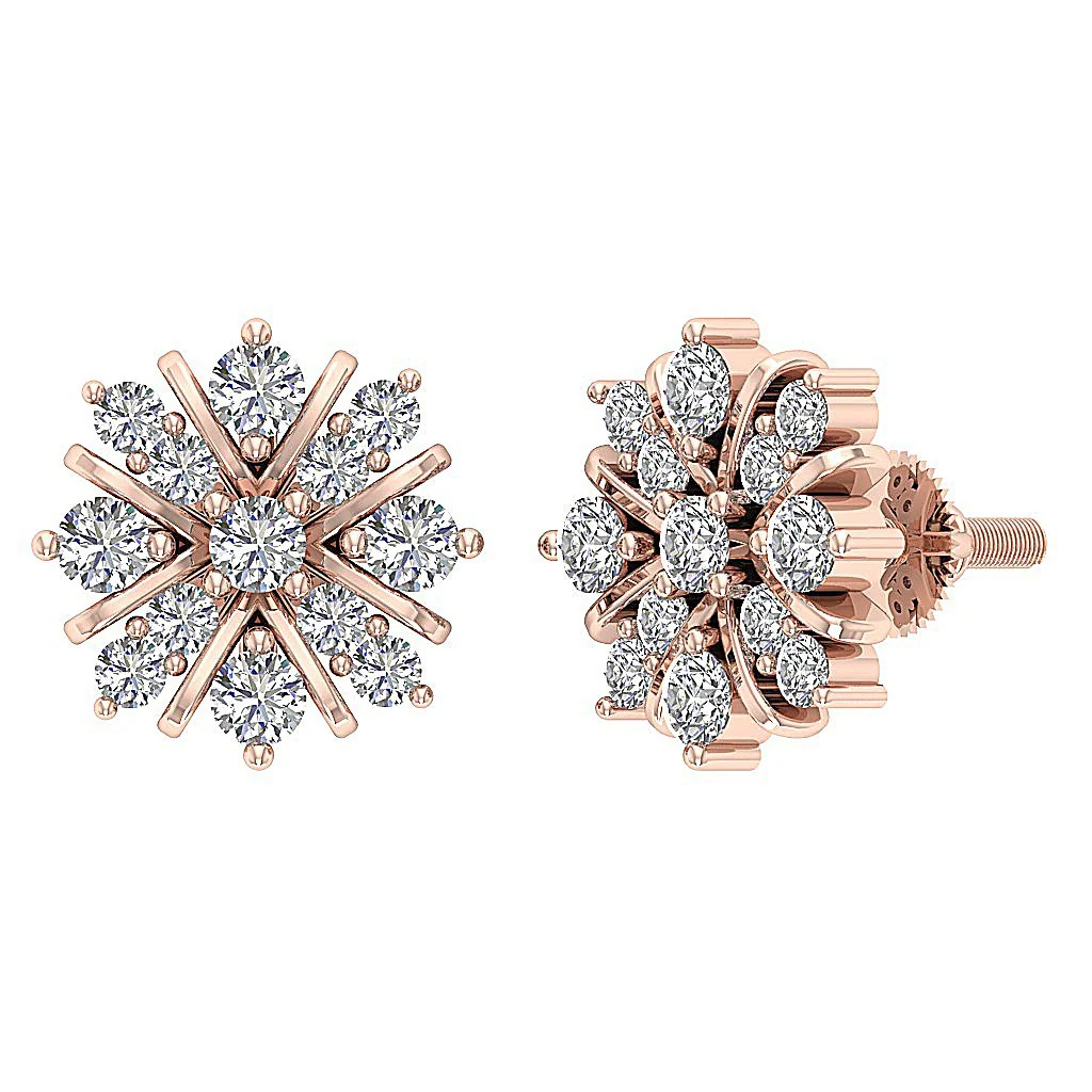 0.65Ct Elegant Round Cut Diamond Fashion Cluster Studs Earrings 14k/18k White Gold - Image 9
