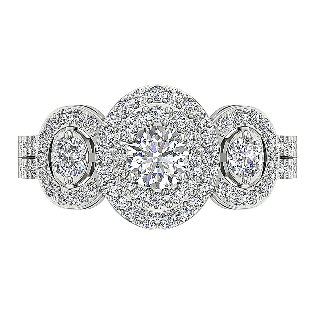 The Cartier 3 Stone Solitaire Halo Engagement Ring Round Brilliant Cut Diamond 14K Gold - Image 3