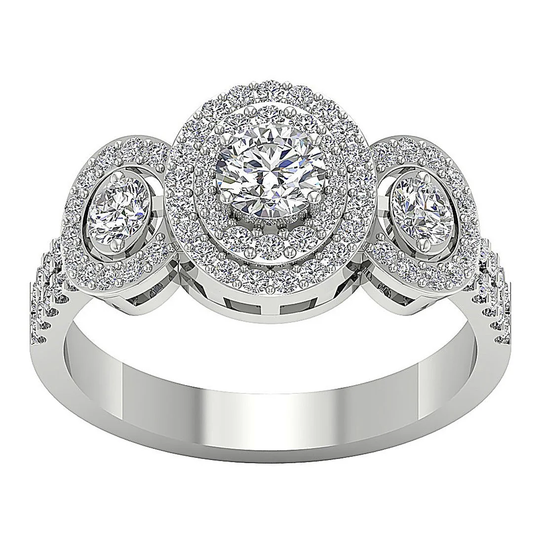 The Cartier 3 Stone Solitaire Halo Engagement Ring Round Brilliant Cut Diamond 14K Gold - Image 5