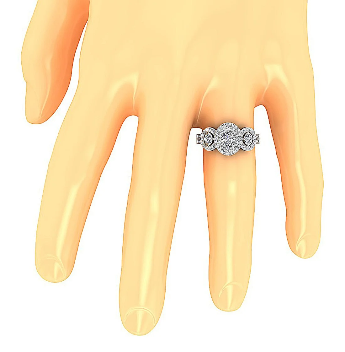 The Cartier 3 Stone Solitaire Halo Engagement Ring Round Brilliant Cut Diamond 14K Gold - Image 6