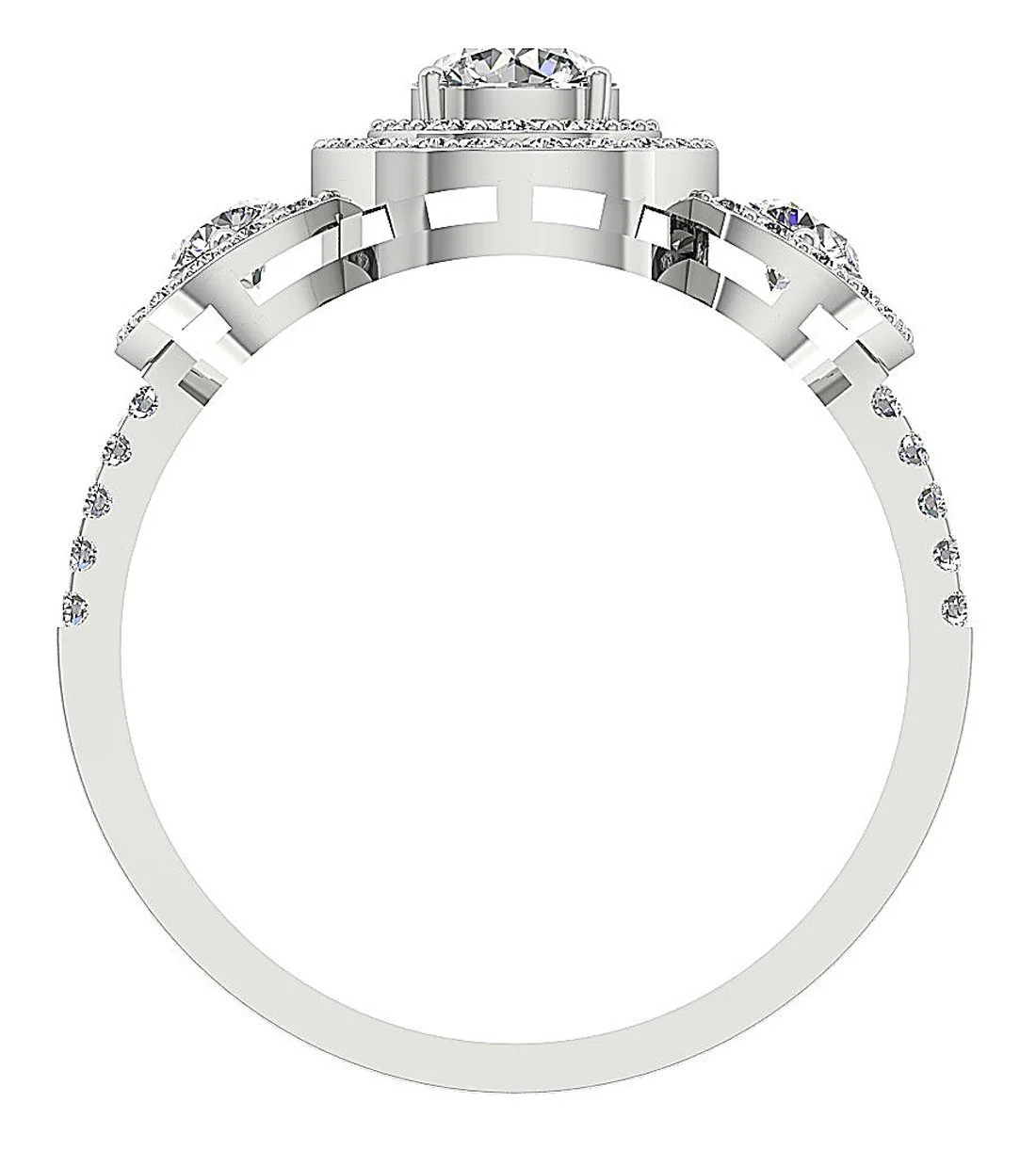 The Cartier 3 Stone Solitaire Halo Engagement Ring Round Brilliant Cut Diamond 14K Gold - Image 7