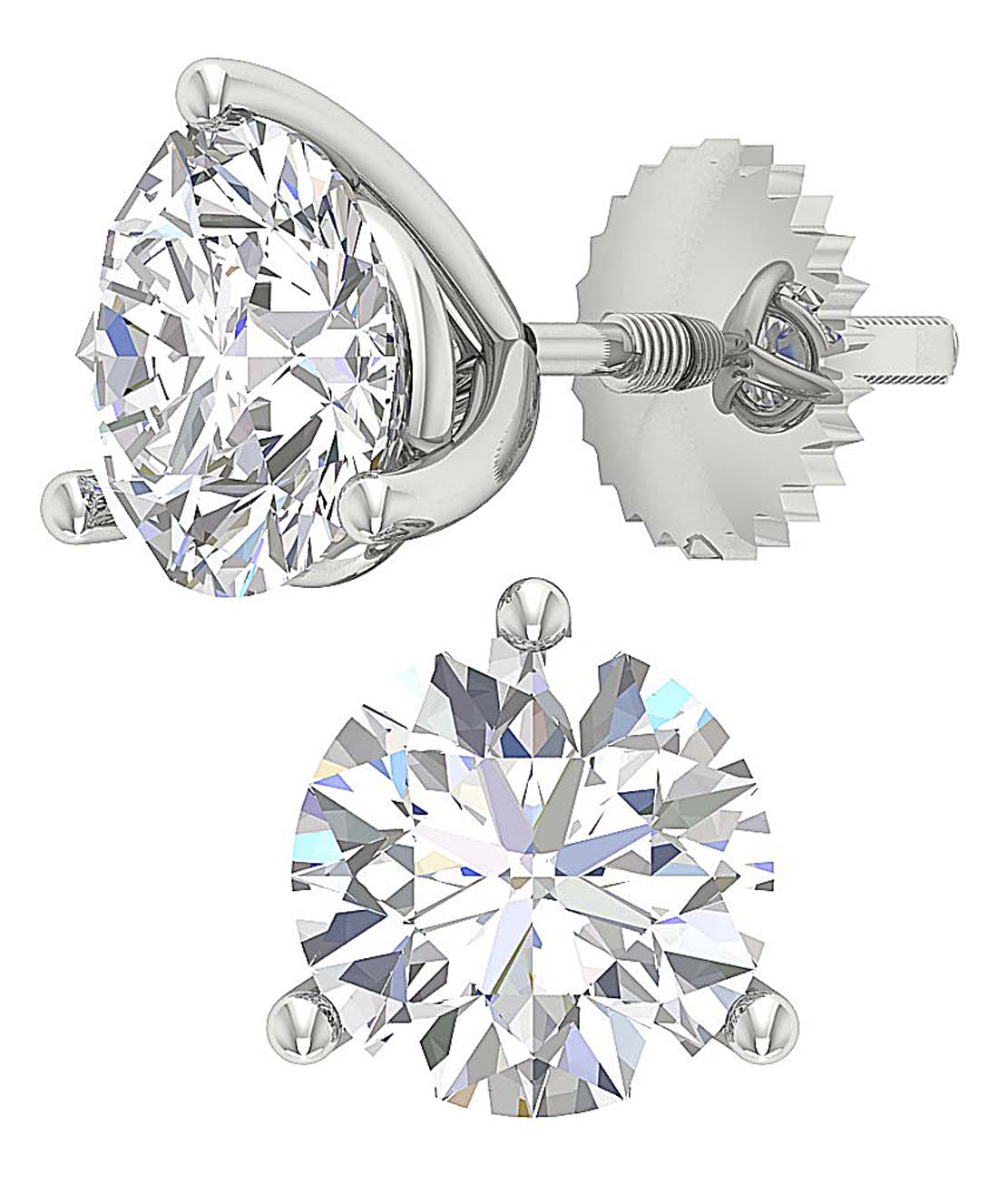 I1 H 1.50Carat Solitaire Stud Earring Genuine Diamond Martini Prong Set 14K Solid Gold - Image 3